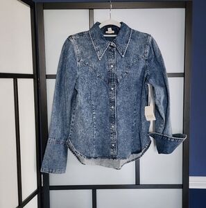 A.N.A. Stone Washed Denim Western Shirt, Sz S